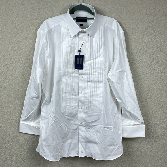 NWT David Donahue Trim Fit 18 Pleated Bib Front Formal Shirt White Sz 17.5 - Picture 2 of 13